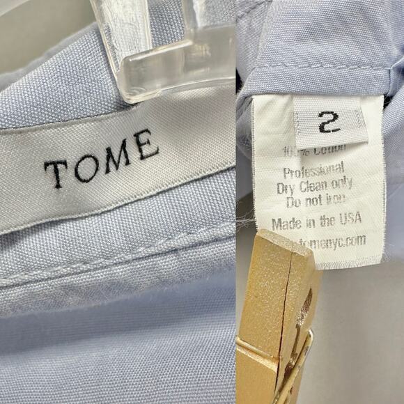 Tome Light Blue Poplin Button-Up Long Sleeve Blouse Open Back Size 2 - Picture 8 of 14